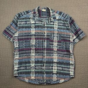 Vintage Altiplano Shirt Men XL Multicolor Abstract Button Up Short Sleeve Woven